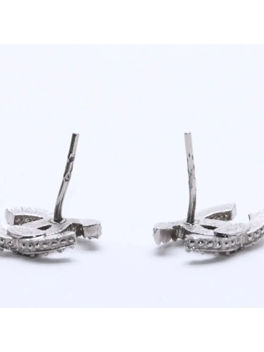 Chanel CC Logo Earrings 15 Rhinestone Metal Silver Clear